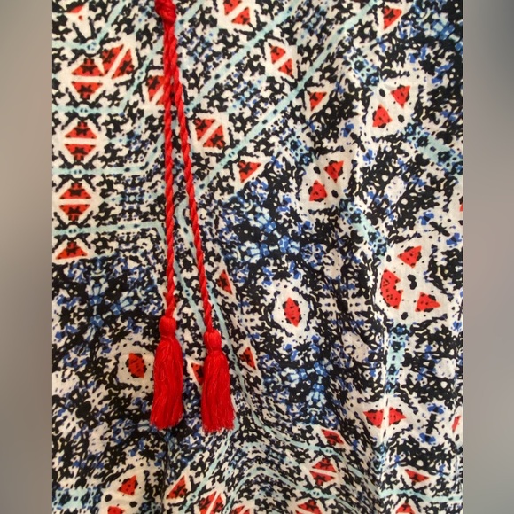 Love Sam Anthropologie Blue Geometric Print Soft Tasseled Peasant Top Size S - Picture 2 of 12
